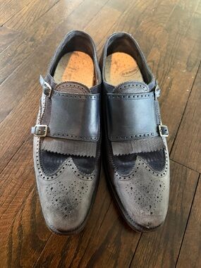Salvatore ferragamo Men's navy Double Monk Wingtip Dress Shoes